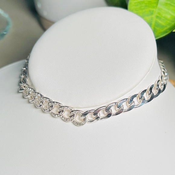 Silver Diamanté Link Chain Choker Necklace By PrettyLittle Thing, 13”-16” long - Picture 4 of 10